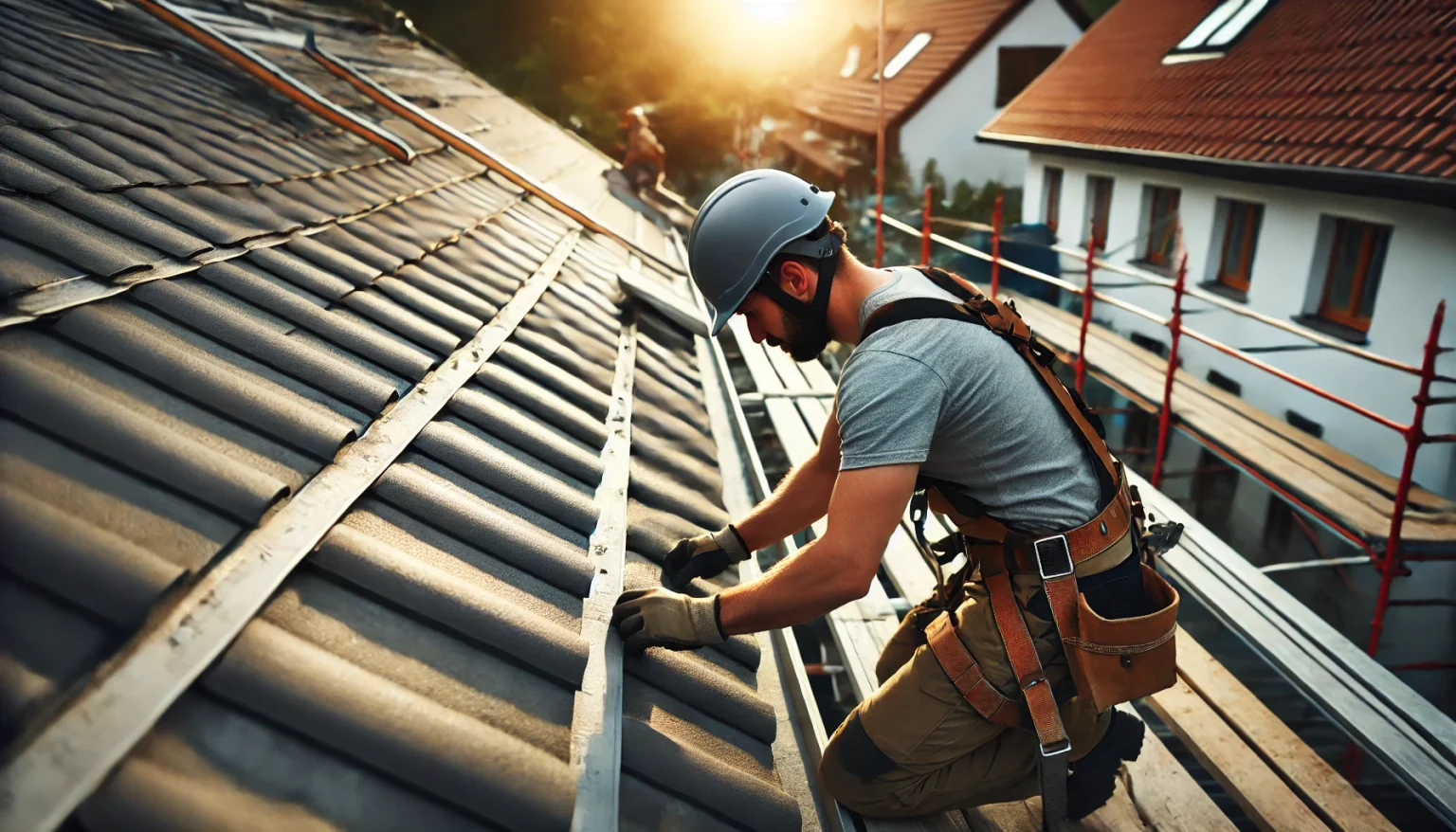 Håndværker som laver tagrenovering